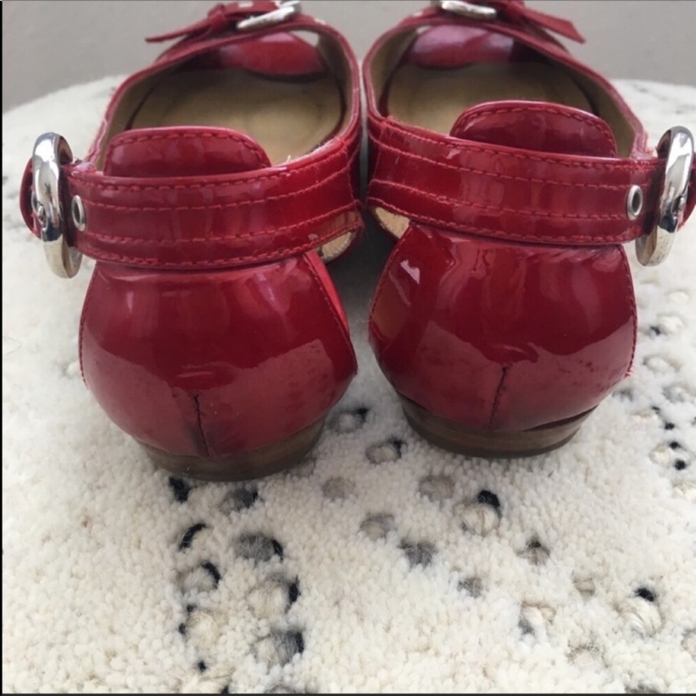 Stuart Weizman Red Patent Leather Peep Toe Flats - image 3